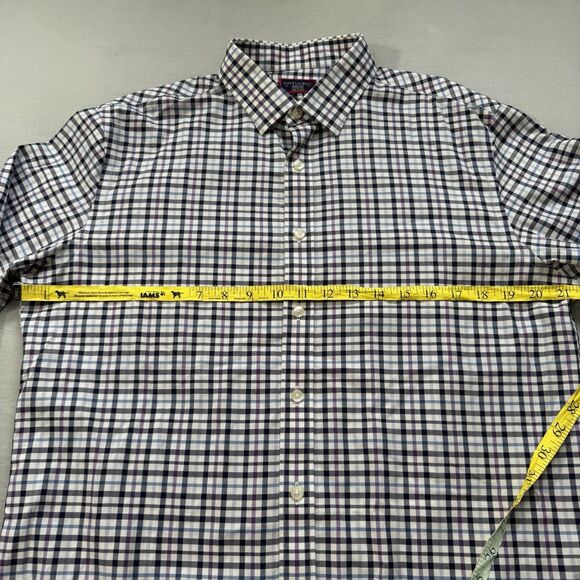 Untuckit Salento White Navy Plaid Button Up Long Sleeve MEDIUM Wrinkle Free - Picture 7 of 10